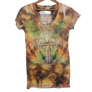 Daytrip Women's Twisted Braided Tee Size Medium Fleur De Lis Bling Design